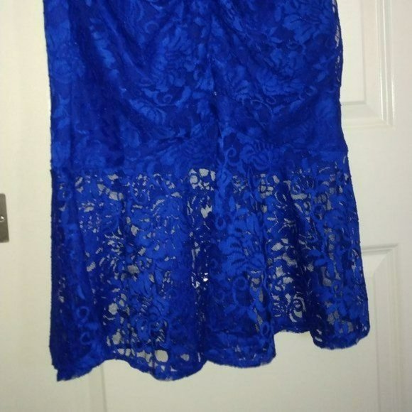 Thalia Sodi Royal Blue Lace Ruched Dress Short Sleeve Size Large NWT - Picture 4 of 12